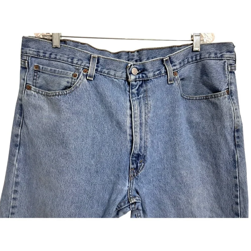 Levis 505 Regular Mens Jeans 40x30 Light Wash Whiskered Straight Leg Classic Den
